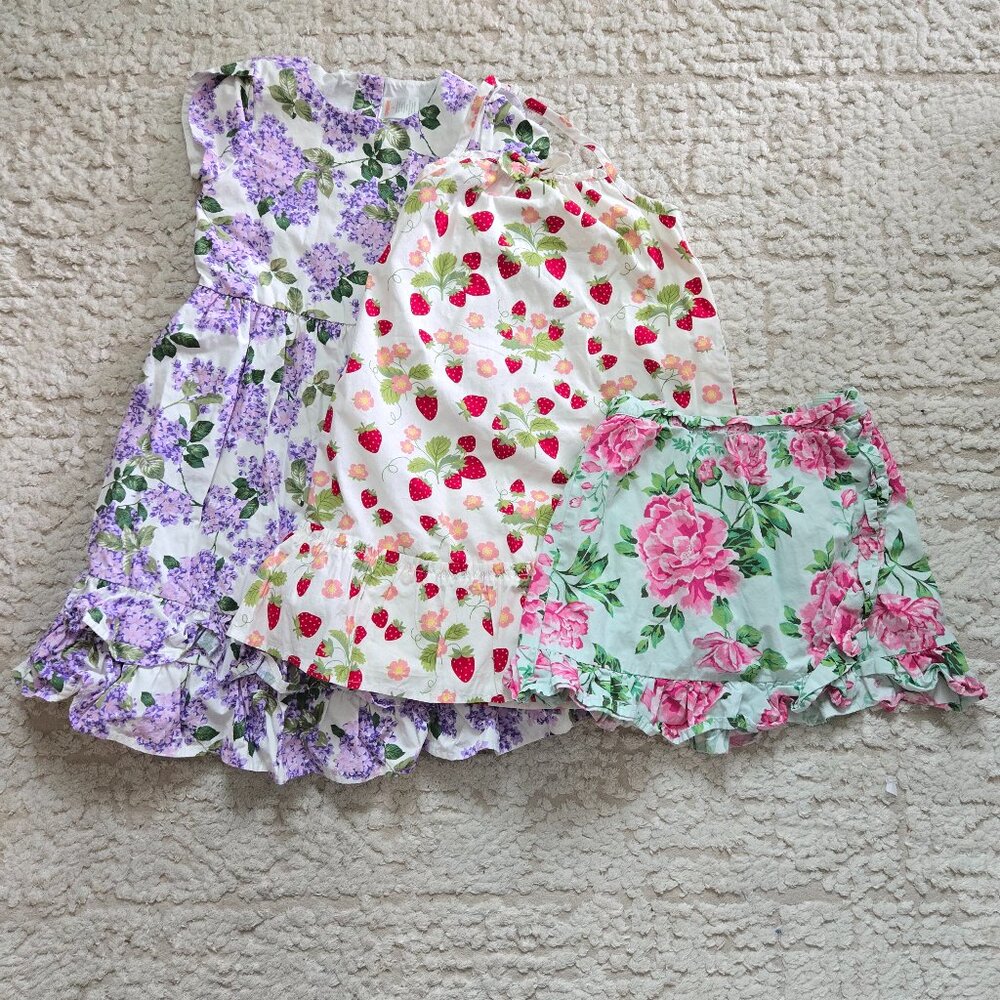 Gymboree Floral Strawberry Cotton Spring Dress and Skort Bundle 3 Pcs Size 8